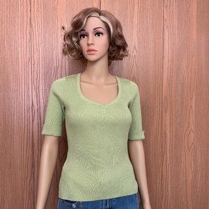 Women Villager by Liz Claiborne Ribbed Knit Green Top in Size S - EUC
